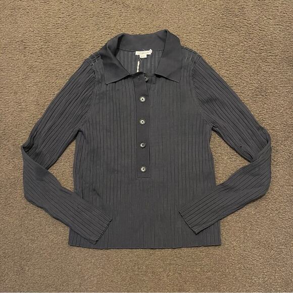 Good American Navy Ribbed Knit Polo Sweater - Picture 2 of 7